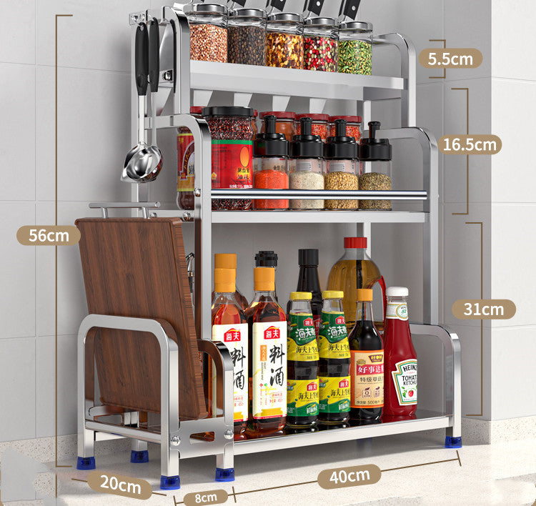 Kitchen Seasoning Rack, Chopsticks, Knife Rack, Countertop, Multi-functional Seasoning Kitchenware Storage Rack, Multi-layer Stainless Steel