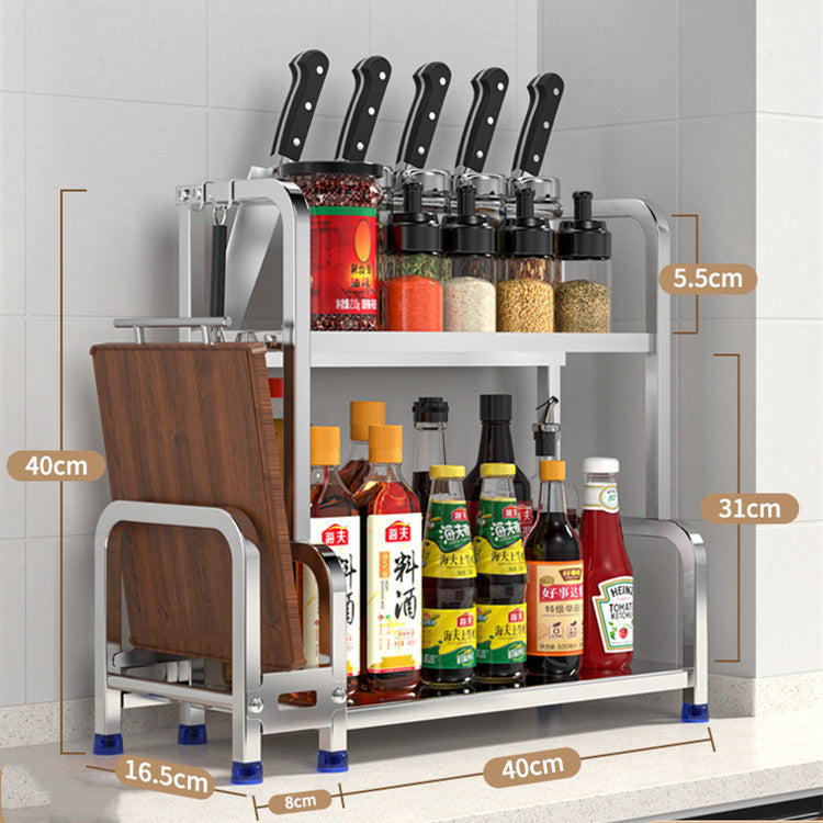 Kitchen Seasoning Rack, Chopsticks, Knife Rack, Countertop, Multi-functional Seasoning Kitchenware Storage Rack, Multi-layer Stainless Steel