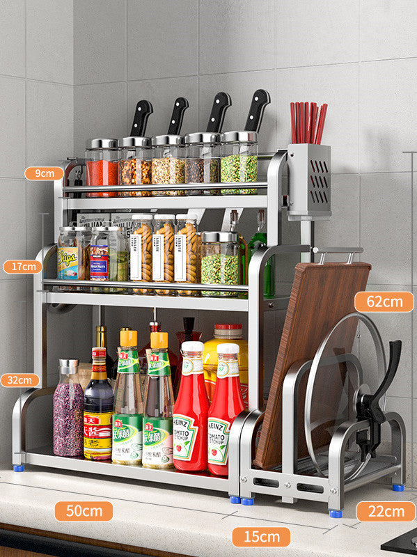 Kitchen Seasoning Rack, Chopsticks, Knife Rack, Countertop, Multi-functional Seasoning Kitchenware Storage Rack, Multi-layer Stainless Steel