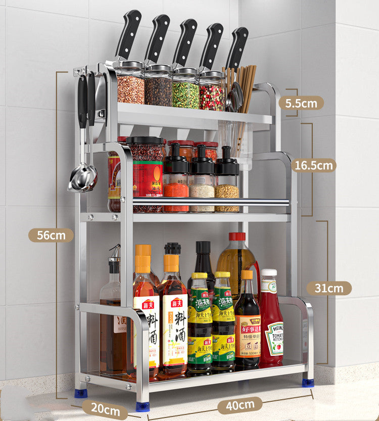 Kitchen Seasoning Rack, Chopsticks, Knife Rack, Countertop, Multi-functional Seasoning Kitchenware Storage Rack, Multi-layer Stainless Steel