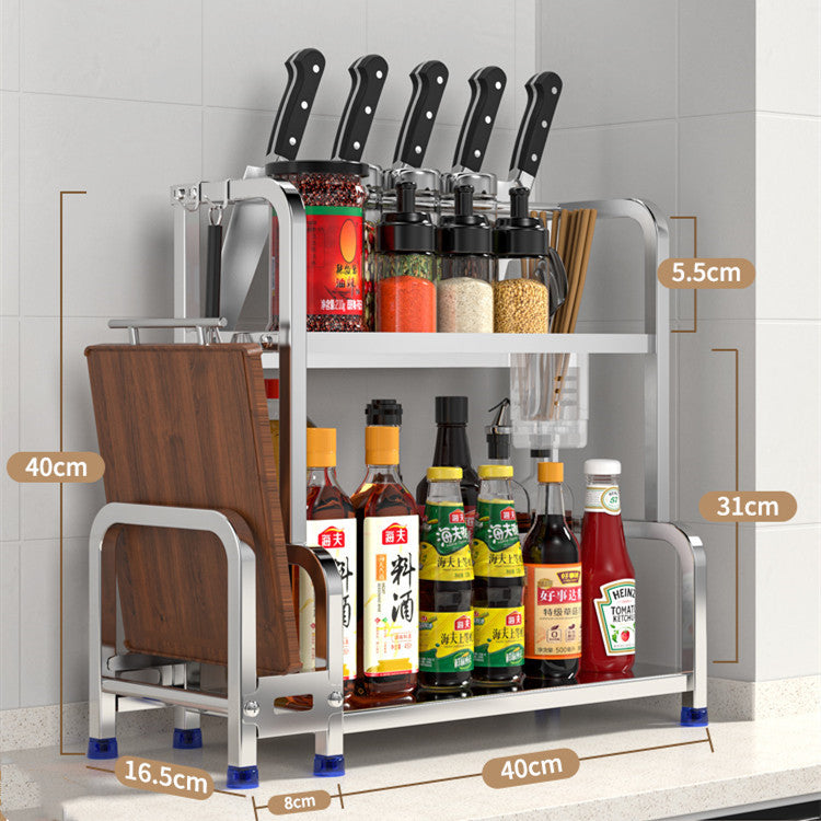 Kitchen Seasoning Rack, Chopsticks, Knife Rack, Countertop, Multi-functional Seasoning Kitchenware Storage Rack, Multi-layer Stainless Steel